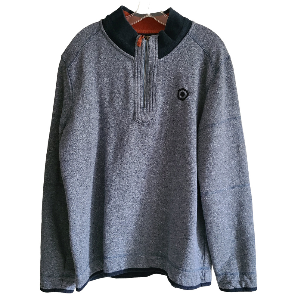 CARBON2COBALT Gray Navy Fleece Lined Zip Front Henley Pullover 144376 Large